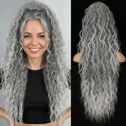 Miniatura 38 de KooKaStyle Extensión de cola de caballo con cordón de 26 pulgadas (66 cm) para mujeres, extensiones de cabello sintético rizado largo para uso