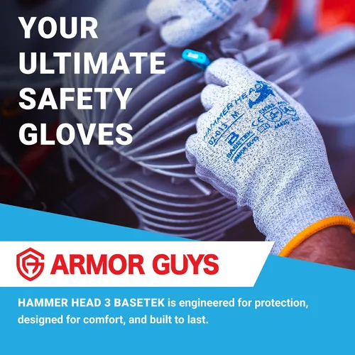 Miniatura 2 de Armor Guys Hammer Head 3 Basetek - Guantes de trabajo protectores para mujeres y hombres con forro de HDPE A3 Basetek - L, 3/par 3 pares (Large)