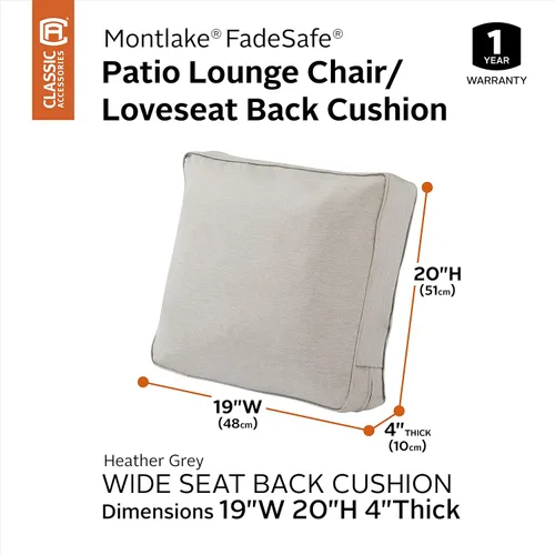 Miniatura 2 de Classic Accessories Montlake FadeSafe FadeSafe - Cojín de respaldo para silla de patio, 19 x 20 x 4 pulgadas, color gris jaspeado
