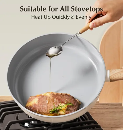 Miniatura 4 de KOCH SYSTEME CS Sartén antiadherente de 8 pulgadas, sartén de cerámica no tóxica con tapa de vidrio, sartenes antiadherentes para tortillas, sartén