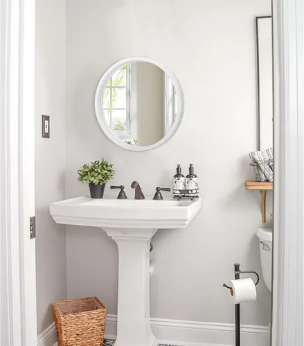 Miniatura 6 de JJUUYOU Espejo circular redondo blanco pequeño para tocador de baño, círculo de pared para marco de madera, espejos de maquillaje para entrada, sala
