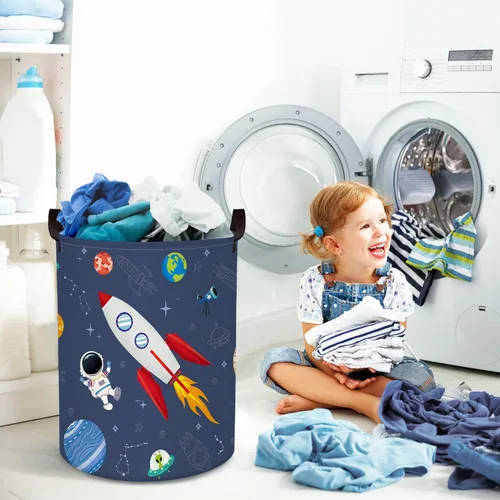 Miniatura 3 de Clastyle Cesta de lavandería de astronauta de cohete de 45 litros para dormitorio, impermeable, plegable, de universo, color azul, cesta de Rocket