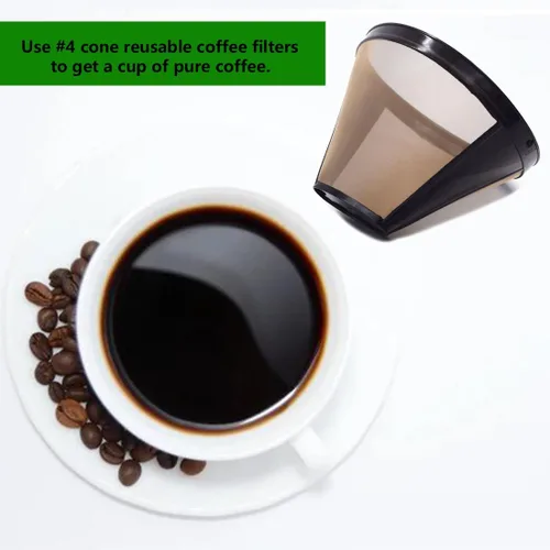 Miniatura 4 de Filtros de café reutilizables de cono #4 de cesta de repuesto para máquinas de café Cuisinart (2 filtros reutilizables)