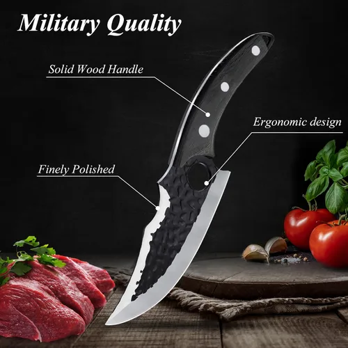 Miniatura 5 de Cuchillo de chef forjado a mano, cuchillo vikingo de 6 pulgadas con funda de cuero, cuchillo de cocina de acero japonés hecho a mano, cuchillo