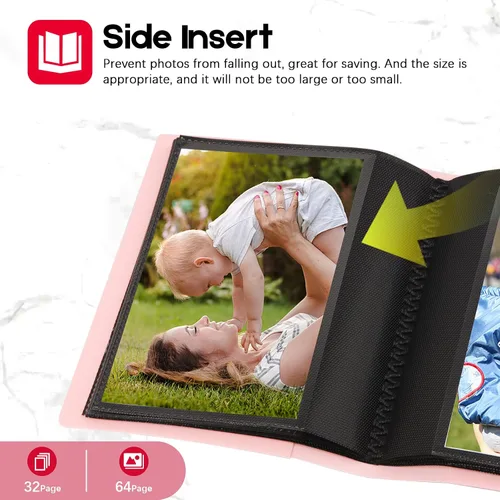 Miniatura 6 de Álbum de fotos pequeño de 4 x 6 pulgadas, página interior negra con banda elástica fuerte, cada álbum pequeño tiene capacidad para 64 fotos, mini
