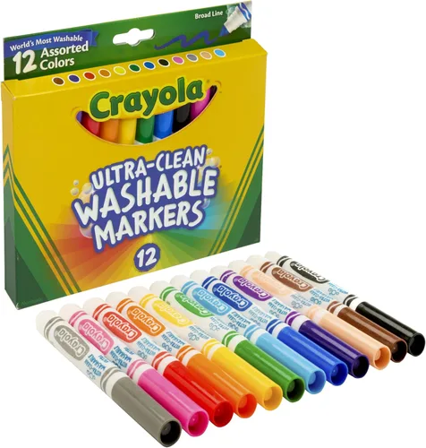 Crayola Marcadores de línea ancha (12 unidades), marcadores lavables para niños, colores surtidos, suministros de arte y manualidades, para libros