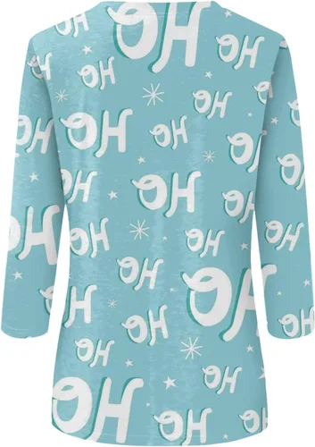 Miniatura 3 de Camisetas de Navidad para mujer, camisas de manga larga de Navidad para mujer, estampado de copos de nieve, tres cuartos