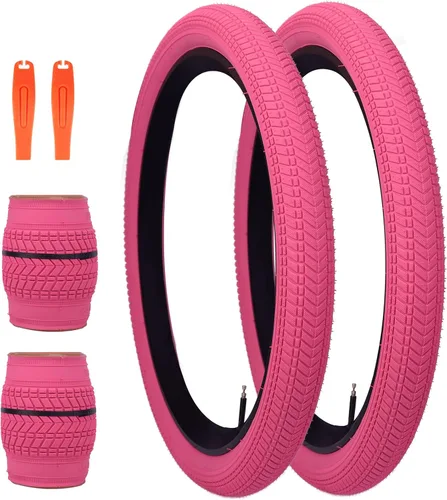 Miniatura 20 de Neumático de bicicleta de 14, 16, 20, 24, 26 x 2.125, paquete de 2 neumáticos de bicicleta para niños, neumáticos de repuesto plegables para la Rojo