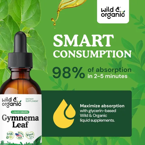 Miniatura 4 de Wild & Organic Gymnema Sylvestre Extract Drops - Suplemento de gimnasia sin azúcar para apoyo general - Tintura de extracto de hoja de Gurmar