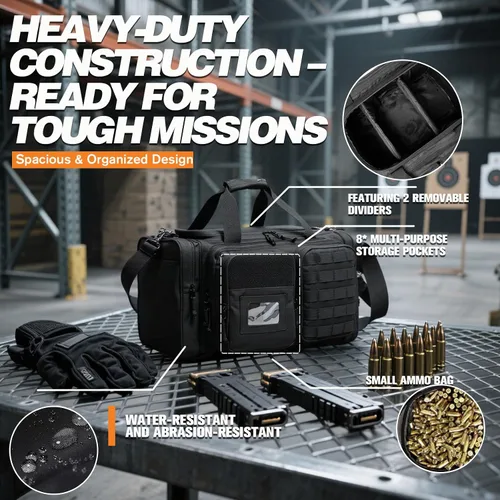 Miniatura 2 de Bolsa para polígono de tiro de pistola táctica para pistolas y municiones, bolsa de lona grande para pistolas, revistas, municiones y accesorios