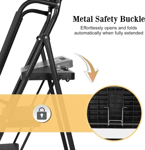 Miniatura 6 de Escalera de 3 escalones con pasamanos de seguridad, taburete plegable resistente con pedales anchos antideslizantes y pies, capacidad de 500 libras