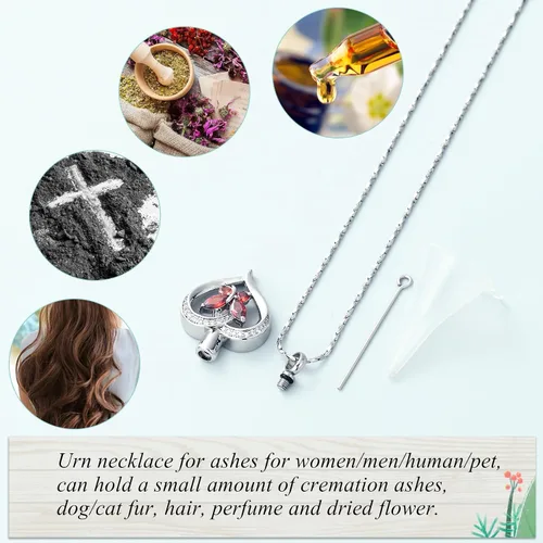 Miniatura 27 de Imrsanl Collares de urna de mariposa para mujeres y niñas, joyería de cremación con piedra natal, colgante para cenizas humanas, medallón