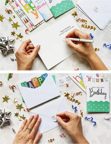 Miniatura 5 de 120 tarjetas de feliz cumpleaños para oficina, negocios y uso personal con mensaje genérico corto en el interior, notas de felicitación surtidas a