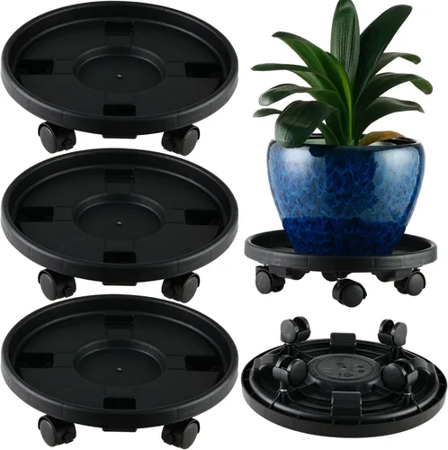 Paquete de 3 organizadores grandes para plantas con ruedas de 13 pulgadas, soportes rodantes para plantas de plástico resistente, base rodante para