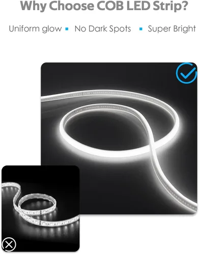 Miniatura 3 de COB Tira de Luces LED de 10 Pies 6000K Luz Diurna Blanca CA 110V-120V Luces de Cuerda LED Exterior Impermeable IP65 Alta Densidad 288LEDs/M Tira