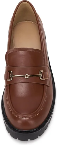Miniatura 4 de VETASTE Mocasines clásicos de tacón grueso con plataforma y suela de lengüeta para mujer, con puntera redonda, zapatos Oxford con cadena de metal
