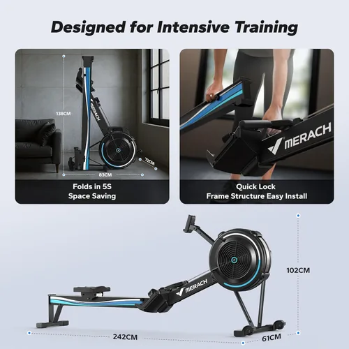 Miniatura 8 de MERACH Máquina de remo profesional para interiores, máquinas de remo ajustables de resistencia al aire para el hogar, asiento ergonómico cómodo