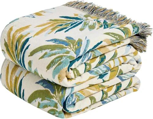 Miniatura 54 de MSGKV Manta de Tiro 100% Algodón para Cama Sofá Otoño 90''x 98'' Mantas de Muselina Súper Suaves Cálidas Colcha Bohemia Ligera Mantas Decorativas