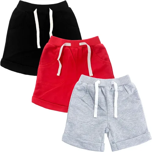 SOBOWO Pantalones cortos deportivos de verano para bebés niños y niñas, paquete de 3 unidades, pantalones deportivos de algodón sólido, pantalones