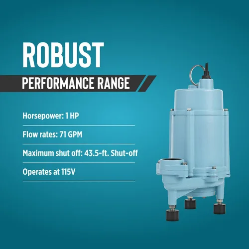Miniatura 3 de Little Giant 16G-F151-20, 115V, 2958 GPH, 1 HP Bomba amoladora automática para sistemas de aguas residuales y efluentes con interruptor de flotador