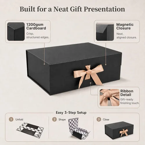 Miniatura 4 de Tekhoho Caja de regalo grande negra de 13.2 x 10.6 x 5 pulgadas, caja de regalo de alta calidad con tapa magnética y cinta para vacaciones, boda
