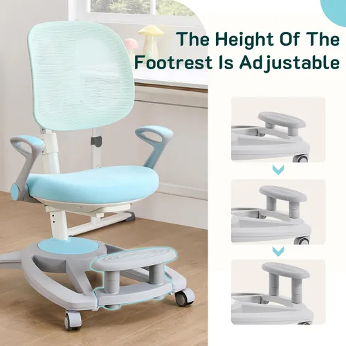 Miniatura 8 de Silla de escritorio ergonómica para niños con reposapiés y asiento ajustable en altura, multifuncional para estudio, trabajo y comedor, cojín cómodo