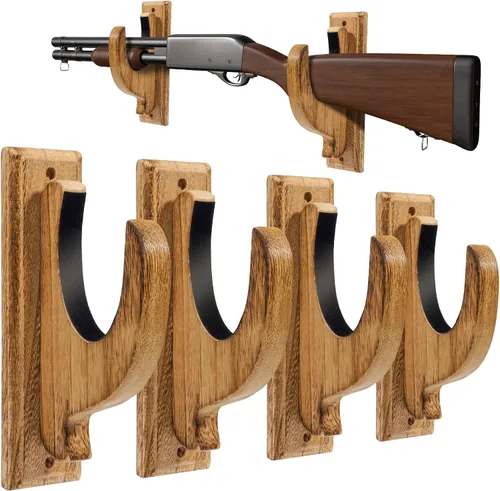 Soporte de pared para pistolas, paquete de 4 estantes para pistolas de pared, ganchos de escopeta de pared, soportes de pared para pistolas, Marrón