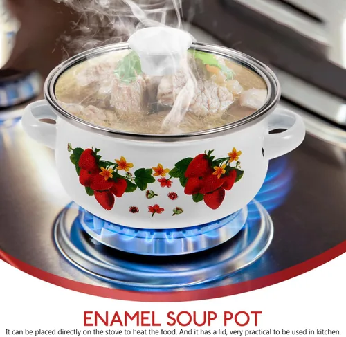 Miniatura 9 de MAGICLULU Juego de 3 ollas de sopa esmaltadas de doble asa con tapas, pequeñas ollas de cocina multifuncionales para salsa de sopa y cocina