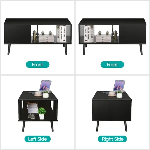 Miniatura 6 de SUPER DEAL Mesa auxiliar de 2 niveles para sala de estar, mesa central rectangular de 40 pulgadas con estante de almacenamiento abierto, mesa
