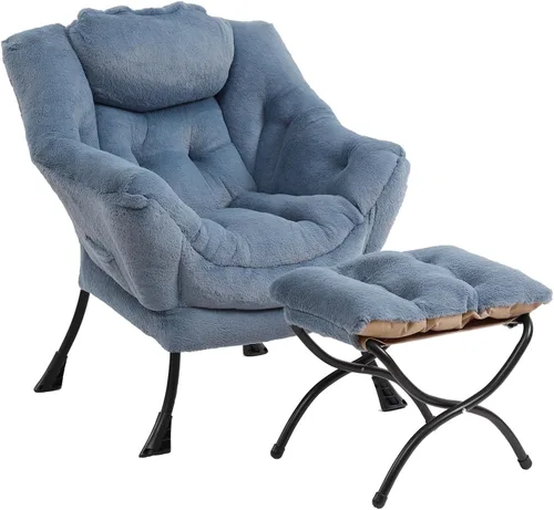 Miniatura 21 de Furlide Silla Perezosa Moderna con Reposapiés Plegable, Sillón de Descanso y Cómoda Silla de Lectura (Negro)