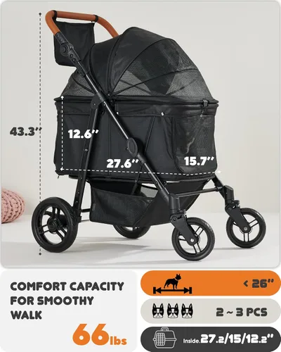 Miniatura 2 de Zoosky Cochecito mediano para perros grandes, cochecito para mascotas para perros medianos de hasta 66 libras, todo terreno con asa y toldo