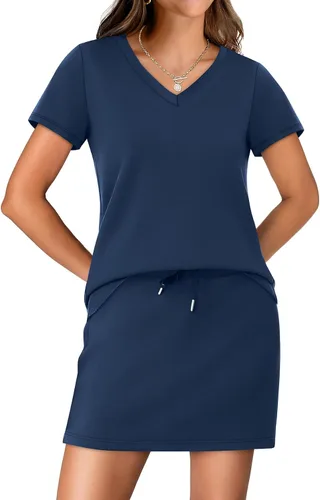 Miniatura 2 de NIASHOT Conjunto de falda de dos piezas para mujer, para vacaciones de verano, trajes de viaje, tenis, golf, falda pantalón versátil, conjuntos