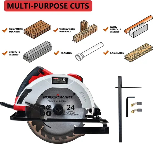 Miniatura 7 de PowerSmart PS4015 - Sierra circular eléctrica de 14 amperios, 5800 RPM, con hoja de 7-1/4 pulgadas
