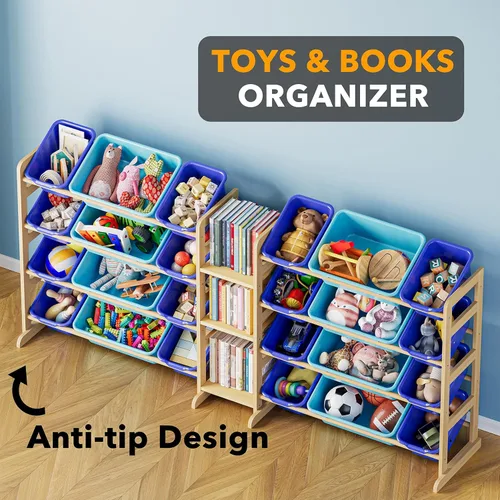 Miniatura 4 de SpaceAid Organizador grande de almacenamiento de juguetes con 24 contenedores y 3 estantes, organizador de juguetes, estantería de almacenamiento