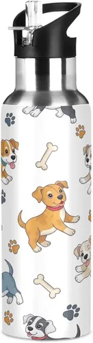 Miniatura 8 de Paw Prints Dog Bones White Stainless Steel Vacuum Insulated Water Bottle 20 Oz Leakproof Water Bottles, BPA-Free Sports Water Bottle with Straw