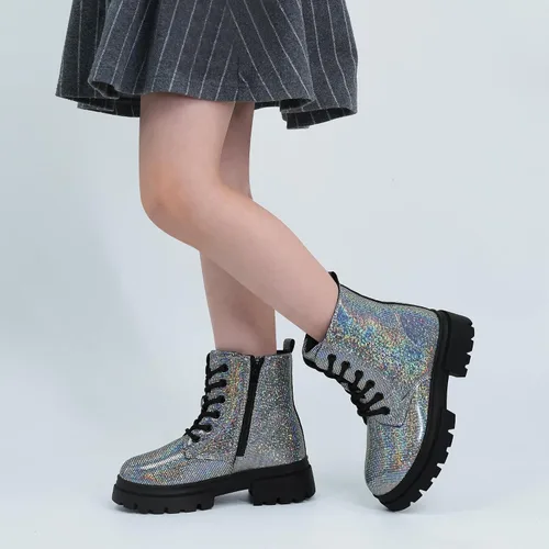 Miniatura 2 de starmerx Botas de tobillo para niñas, botas de combate con cordones y cremallera lateral, cómodas botas para niños