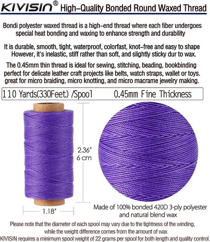 Miniatura 3 de 12 hilos encerados redondos multicolor, cuerdas de cera finas y rígidas de 0.018 in, 110 yardas/carrete, cordón encerado de poliéster para coser