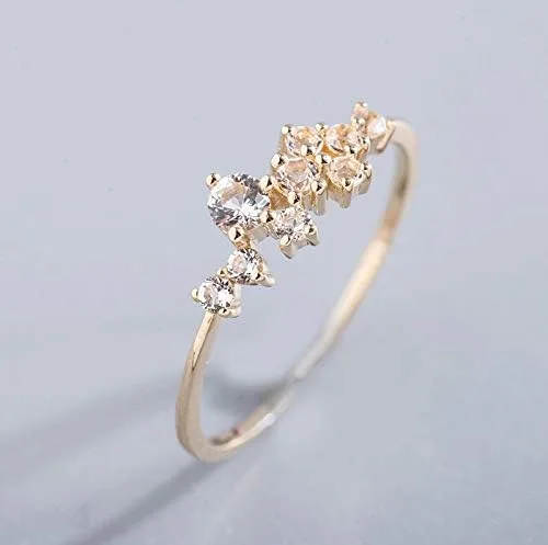 Miniatura 4 de Taoqiao - Anillos simples chapados en oro de 18 quilates para niñas, adolescentes, con piedras blancas, anillo de eternidad, anillo de boda, chapado