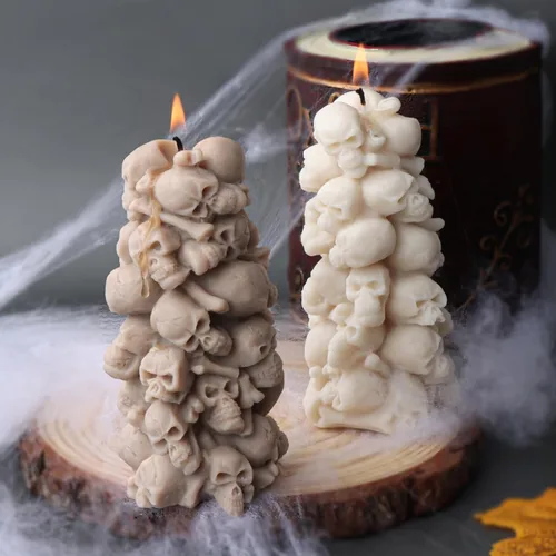 Miniatura 5 de Cestony Moldes de silicona con forma de pilar de torre de esqueleto 3D de Halloween para hacer velas, velas de resina, aromaterapia, cera de jabón
