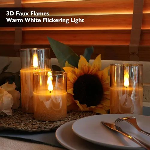 Miniatura 3 de Rhytsing Velas de cristal doradas operadas por baterías con control remoto, juego de regalo de velas LED sin llama, luz blanca cálida - Incluyen 6