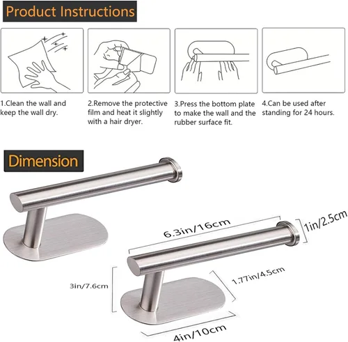 Miniatura 7 de JOPOFI Portarrollos de papel higiénico - Portarrollos de papel higiénico autoadhesivo para montaje en pared para baño, acero inoxidable SUS 304