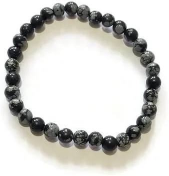 Miniatura 2 de Pulsera elástica de obsidiana natural copo de nieve, cuentas redondas lisas de aproximadamente 0.157 in, ajustable, joyería de obsidiana