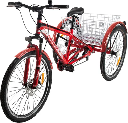 Miniatura 13 de H&ZT Triciclo para adultos, bicicleta de 3 ruedas, triciclo crucero, con cambio de 7 velocidades, manilla de freno de estacionamiento, paso bajo