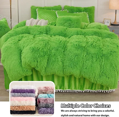Miniatura 7 de LIFEREVO Paquete de 2 fundas de almohada de felpa lanuda de piel sintética de 20"x26", fundas de almohada decorativas esponjosas con cierre de Verde