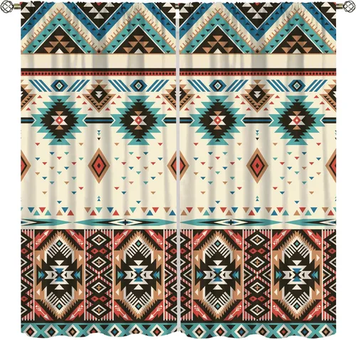 Miniatura 34 de YCness Cortinas aztecas, patrón étnico nativo nativo americano del suroeste, patrón étnico bohemio occidental geométrico para sala de estar