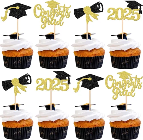 Miniatura 12 de 1 pieza de decoración para pastel de clase 2025 con purpurina, tapa de graduación 2025, decoración de pastel de felicitaciones para 2025, decoración