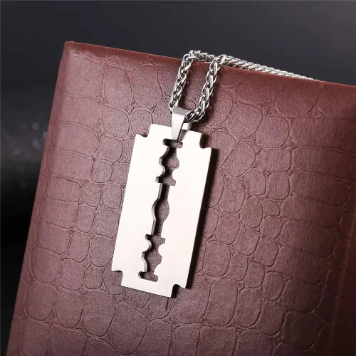 Miniatura 4 de U7 Punk Necklaces Stainless Steel 18K Gold Plated Large Hip Hop DaggerKnifeSwordSteampunk GearLarge Razor Blade Pendant Necklace for Men Women