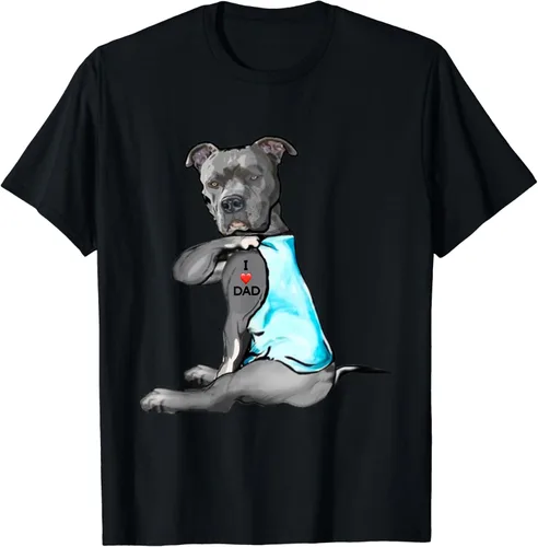 Funny Women Gifts Dog Pitbull I Love Dad - Camiseta de regalo de tatuaje, Negro, S