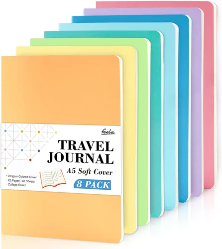 Miniatura 12 de Feela - Paquete de 8 cuadernos de tapa blanda en masa, cuadernos universitarios rayados para el trabajo, cuaderno de viaje rayado para mujeres y 8
