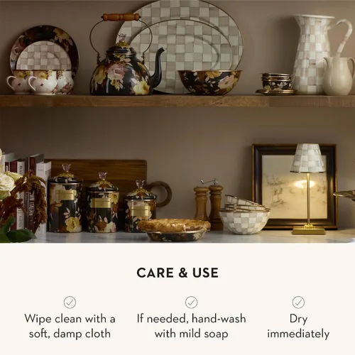 Miniatura 5 de MACKENZIE-CHILDS Bote de Esmalte, Contenedor de Almacenamiento de Cocina con Tapa, Grande, Wild Rose Brown